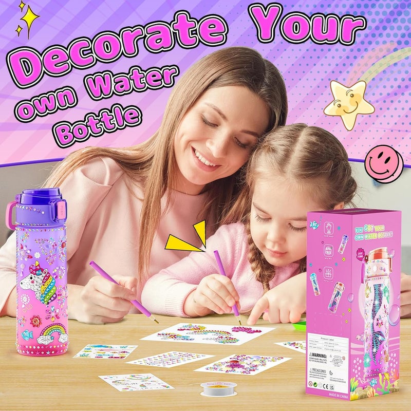 BOOH Decorate Your Own Water Bottle Kits for Girls Age 4-12, Unicorn Toys for Girls Age 4-6 Painting Crafts Kit, Clay Beads Bracelet Making Kit, Birthday Gifts Toys for Ages 6-12 (Unicorn) - Image 2